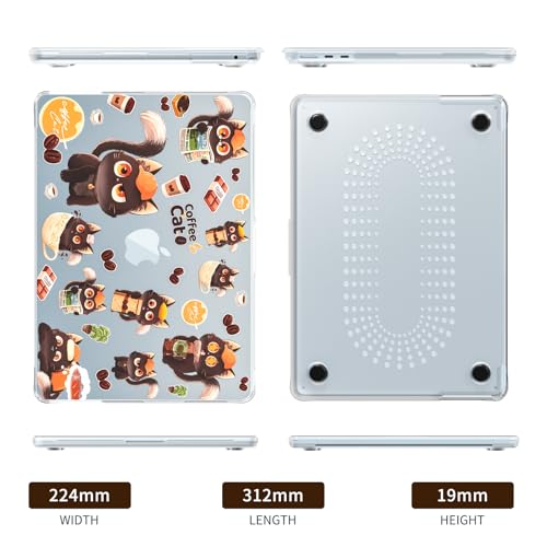 Batianda Premium Clear TPU Case for New MacBook Air 13.6" M5/M4/M3/M2 with Fun Pattern, Ultra-Slim Lightweight Protective Shell with Anti-Yellowing, Scratch Resistance & TPU Keyboard Cover, Coffee Cat - color: Coffee Cat