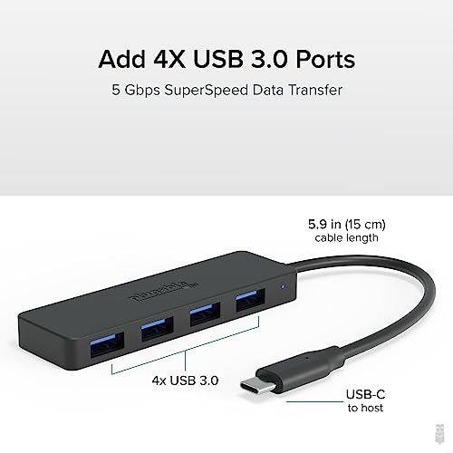 Plugable USB C to USB Adapter Hub, 4 Port USB 3.0 Hub, USB Splitter for Laptop, Compatible with Windows, MacBook Pro/Air, iPad Pro, Surface Pro, Chromebook, Linux, Android, Charging Not Supported - style: USB-C