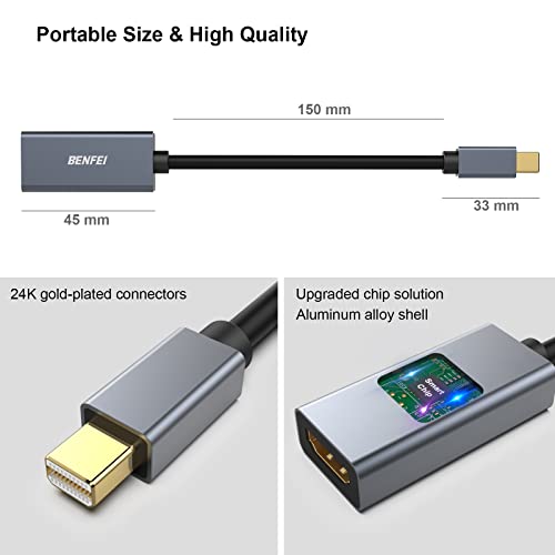 BENFEI 2 Pack Mini DisplayPort to HDMI Adapter 4K, Thunderbolt 2 to HDMI Adapter Compatible for MacBook Air/Pro, Microsoft Surface Pro/Dock, Monitor, Projector[Gold-Plated Connectors& Aluminium Shell] - size: 2 Pack, style: 4K@30Hz