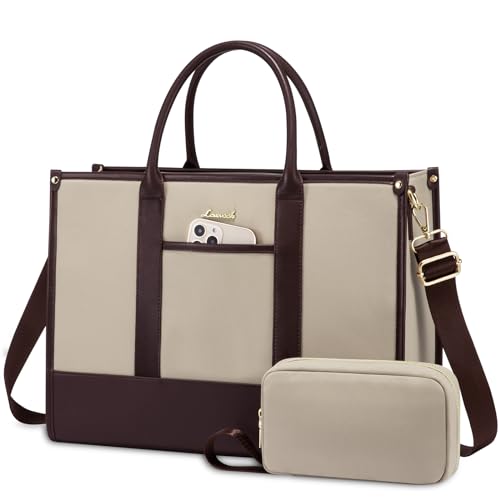LOVEVOOK Laptop Tote Bags for Women Work Bag 15.6 inch Large Professional Teacher Purse Lightweight Computer Bag Briefcase Business Office, Apricot-chocolate - color: Apricot-chocolate, size: 15.6inch