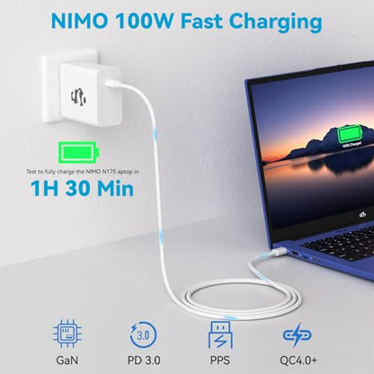 NIMO MacBook Pro Charger, 100W GaN USB C Charger Compatible with MacBook Air, Samsung Galaxy, NIMO Laptops, iPad Pro, and More, Fast Charging, Durable & Compact Design, Includes 6.6FT USB C Cable