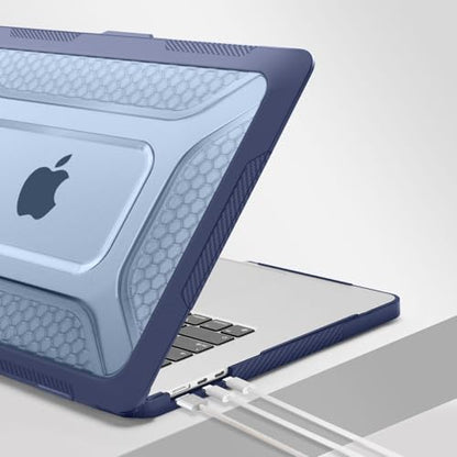 MOSISO Compatible with MacBook Air 15 inch Case M5 M4 M3 M2, Navy Blue | 2 in 1 Kit Honeycomb Shockproof Heavy Duty TPU Bumper Hard Case with Fold Kickstand for A3241 A3114 A2941 2026-2023 - color: Navy Blue