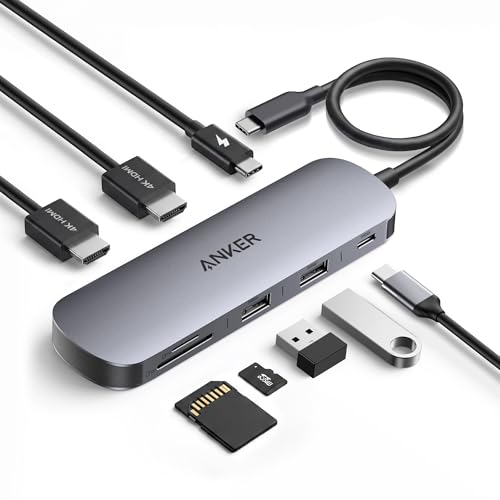 Anker Nano Laptop Docking Station Dual Monitor,8-in-1 USB C Hub for Windows | Dual 4K@60Hz HDMI Dock, 10Gbps USBC & USBA Data Ports, 85W PD, SD/TF Card Reader, for Dell, Lenovo, HP (Charger Not Included)