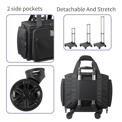 Rolling Teacher Bag with Five 360-Degree Swivel Wheels,Teacher Tote Bag with Detachable Trolley,Using YKK zipers,Fits for 15.6" Laptop (Black) - color: black