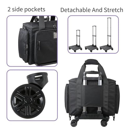 Rolling Teacher Bag with Five 360-Degree Swivel Wheels,Teacher Tote Bag with Detachable Trolley,Using YKK zipers,Fits for 15.6" Laptop (Black) - color: black