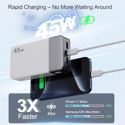 NOBIS Portable Charger,20000mAh Power Bank, 45W Fast Charging，Battery Pack with 2 USB-C (in/Out) & 2 USB-A, Digital Display & Small Current Mode, Compatible with Phone 17 S25 Tablet - color: White