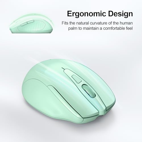 TECKNET Wireless Mouse, BT 5.0/2.4G, Rechargeable 6-DPI Silent, Green | Bluetooth 5.0/3.0 & USB A, 2-Device Easy Switch, Wide OS Compatible, 6 Buttons, 6-DPI up to 4800, Ergonomic for S to M Hands - color: Green