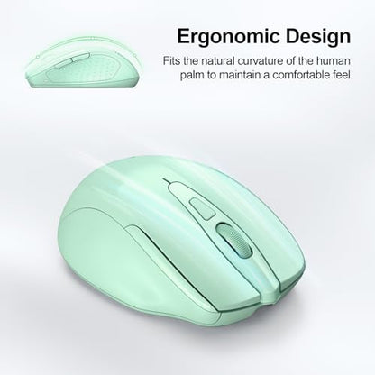 TECKNET Wireless Mouse, BT 5.0/2.4G, Rechargeable 6-DPI Silent, Green | Bluetooth 5.0/3.0 & USB A, 2-Device Easy Switch, Wide OS Compatible, 6 Buttons, 6-DPI up to 4800, Ergonomic for S to M Hands - color: Green