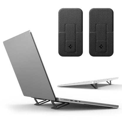 Spigen Slim Fold Adhesive Laptop Stand 2 Piece Foldable Portable Dual Ergonomic Angle Adjustment Lift Anti-Slip Compatible with MacBook Pro, MacBook Air 11"-16" and More - Black (LD201-S2) | Dual Ergonomic Angle Adjustment Lift Anti-Slip for MacBook Pro,