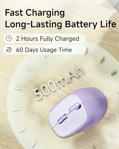 SEUNKWANG Dual-Mode Wireless Mouse with Visible Battery Indicator, Silent Rechargeable Bluetooth & 2.4G Computer Mouse, 1600 DPI, One-Click Privacy Key, Portable Mice for Laptop/PC/Mac - Purple - color: Purple