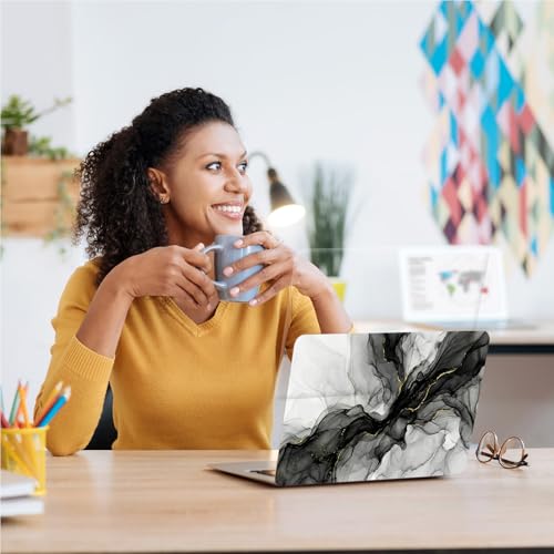 Universal Laptop Skin, DIY Cut-to-Fit Vinyl Cover Compatible with HP, Dell, Lenovo, Mac (13.3" to 15.6"), Anti-Scratch, No Residue & Bubble-Free Protective Decal Sticker, Black Gold Marble - color: Black Gold Marble