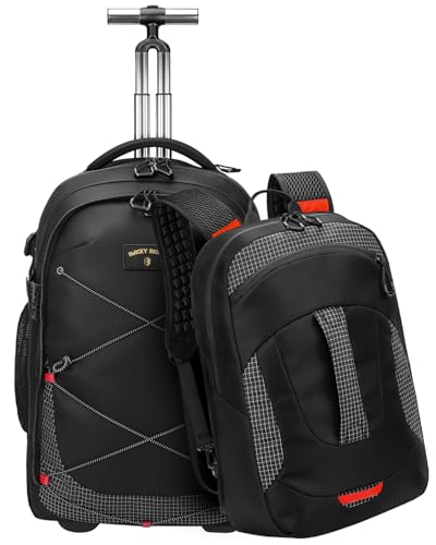2-in-1 Detachable Backpack with wheels,56L Large rolling backpack-Splits into Daypack & Laptop Backpack Fits 17 Inch Laptop,Water Resistant Luggage suitcase,Air Travel,Weekend Trips - color: Black