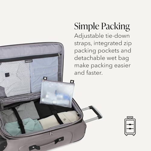 SWISSGEAR Sion Softside Expandable Spinner Luggage Durable Lightweight Travel Suitcase, Pewter, Checked-Medium - color: Pewter, size: Checked-Medium