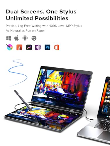 UPERFECT Delta Pro Touch Portable Monitor, 16" 2K Laptop Screen Extender, Touchscreen Dual Monitor with Stylus, First Pressure-Sensitive Touch Display, Stacked Folding Vertical Dual Screen with Stand - size: 16"
