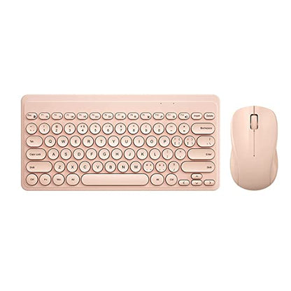 Compact Keyboard MouseCombo,JieruiDeng 79-Key Retro Mini Cute Computer Keyboard 2.4G USB Wireless and Silent Mice Set for Laptop Desktop PC iPad (Pink) - color: Pink