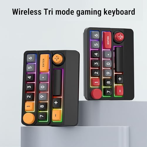 Asixxsix Number Pad, RGB 15 Keys Hot Swappable Wireless Numeric Keypad Macro Programmable Rechargeable Number Keypad with 3 Mode USB C 2.4G Bluetooth for Laptop Desktop Computer PC (Yellow Black Blue) - color: Yellow Black Blue