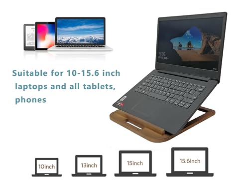 Wooden Laptop Stand for Desk & Wood - Style Laptop Stand, Foldable and Adjustable Ergonomic Notebook, Book, Phone & Tablet Stand, 6 - Gear Angle Adjustment, Cooling for 10-15.6 Inch