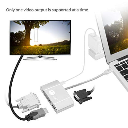SIIG USB-C to HDMI, DVI and VGA Adapter with 60W PD, CB-TC0911-S1 | Connect a USB-C laptop to HDMI, DVI or VGA displays; 60W pass-through charging supports compact presentation setups.