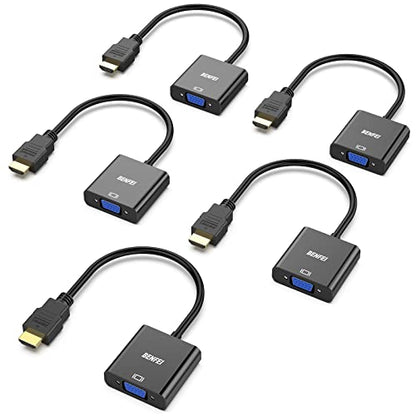 BENFEI HDMI to VGA, 5 Pack, Gold-Plated HDMI to VGA Adapter (Male to Female) for Computer, Desktop, Laptop, PC, Monitor, Projector, HDTV, Chromebook, Raspberry Pi, Roku, Xbox and More - Black - style: 5 Pack