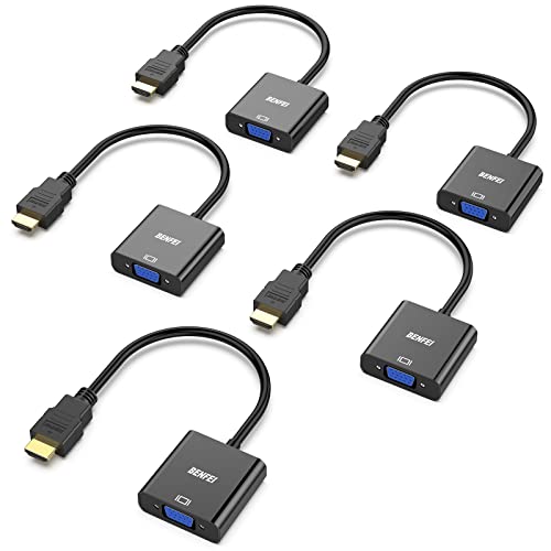 BENFEI HDMI to VGA, 5 Pack, Gold-Plated HDMI to VGA Adapter (Male to Female) for Computer, Desktop, Laptop, PC, Monitor, Projector, HDTV, Chromebook, Raspberry Pi, Roku, Xbox and More - Black - style: 5 Pack