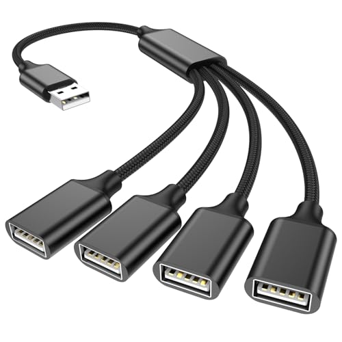 USB Splitter 1 in 4 Out, USB Y Cable, 1Ft/ 30cm, Black | Four USB Port Extender Hub, A Male to 4 Female Extension Cord for TV/PC/Laptop/MacBook/Keyboard/PS4/PS5/Flash Drive/LED Etc. - style: 1FT/0.3M