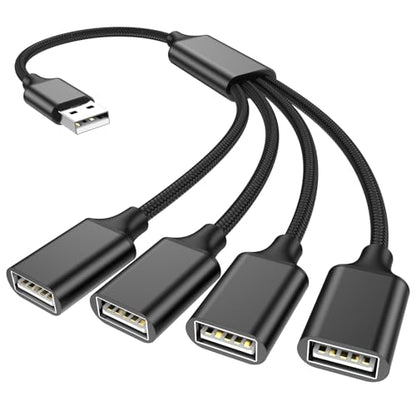 USB Splitter 1 in 4 Out, USB Y Cable, 1Ft/ 30cm, Black | Four USB Port Extender Hub, A Male to 4 Female Extension Cord for TV/PC/Laptop/MacBook/Keyboard/PS4/PS5/Flash Drive/LED Etc. - style: 1FT/0.3M