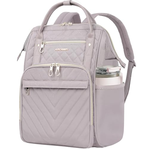 KROSER Laptop Backpack 17" Stylish Backpack Work for Men/Women/College | Water Repellent Casual Daypack Travel Business Quilted Dusty Pink - color: Quilted Dusty Pink, size: 17 inch