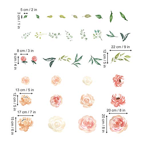 Peony Flowers Wall Stickers DIY Leaves Wall Decals Art Decor for Girls Bedrooms Living Room