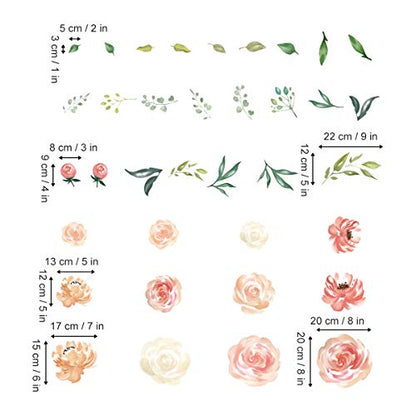 Peony Flowers Wall Stickers DIY Leaves Wall Decals Art Decor for Girls Bedrooms Living Room