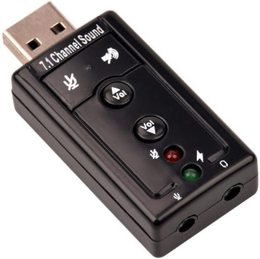 USB 2.0 Sound Card 7.1 3D External Audio Adapter Volume Control Function Keys Microphone Black for Computer Notebook Tablet PC Laptop
