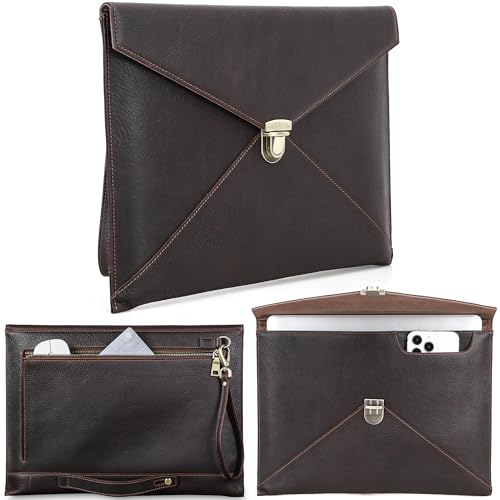 Top Grain Leather 14.2" Slim Laptop Bag Case, Envelope Style, Removable Wristlet & 3 Pockets, Fits MacBook Pro 14 Inch 2021 2022 M1 Pro/M1 Max A2442 & Other Laptop, Black Coffee 14.2 Inch - color: #7【Envelope Style】-Black Coffee-3 Pockets, size: 14.2" - F
