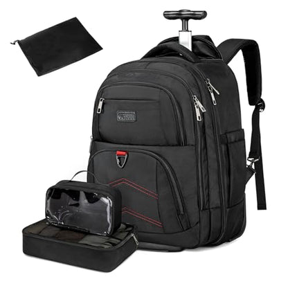 Vessgra Backpack for Men 45L Rolling Backpack, 17.3 Inch Travel Backpack, 4-Wheel Spinner Design Laptop Backpack for Men Work Business,Black (1Pc Black Backpack with 3 Packing Cubes)