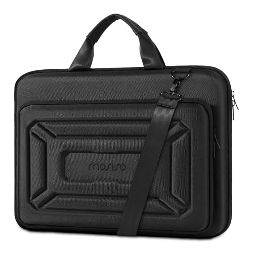 MOSISO Hard Shell Laptop Case for Men Women, 15-16 inch Geometric Splicing Computer Bag Compatible with MacBook HP Dell Lenovo Asus, 15.6 inch Laptop Bag with Front Raised Pocket&Shoulder Strap, Black