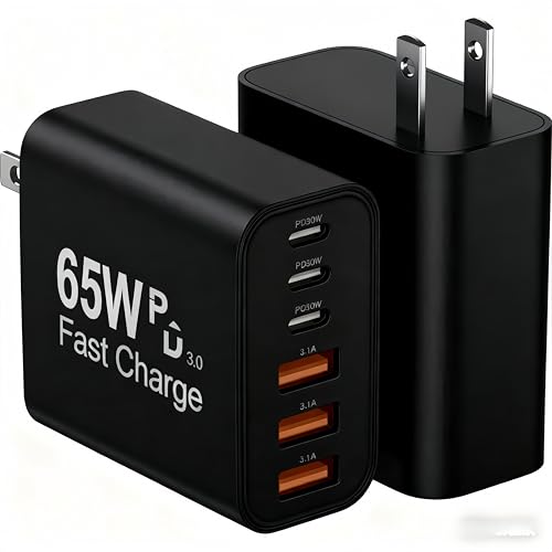 USB C Charger Block, 2-Pack 65W 6-Port USB C Wall Charger iPhone Charger Fast Charging PD Power Adapter+QC Wall Plug Multiport Type C Brick Chargers for iPhone 17 16 15 14 13 12 11 Pro Max XS，Black - color: Black, size: 2packs