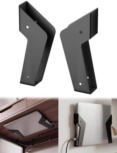 NiHome Under Desk Laptop Mount & Wall Holder, Adjustable Metal Bracket 35mm | Wall Bracket for MacBook, Keyboard, Tablet. EVA Pad Protects, Side Open Charging. Space-Saving Storage for Home & Office
