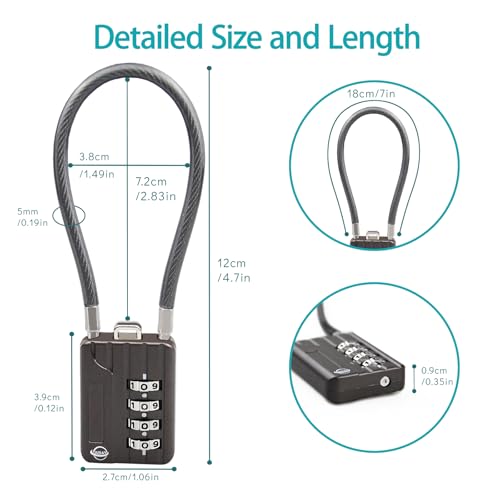 4 Digit Cable Combination Lock 7.1 inches Bold Cable for School Gym Locker,Helmet,Filing Cabinets,Toolbox,Luggage Suitcase,knapsack,Black 1Pack - size: 18cm(7.1 in)Bold Cable