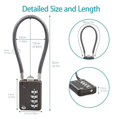 4 Digit Cable Combination Lock 7.1 inches Bold Cable for School Gym Locker,Helmet,Filing Cabinets,Toolbox,Luggage Suitcase,knapsack,Black 1Pack - size: 18cm(7.1 in)Bold Cable