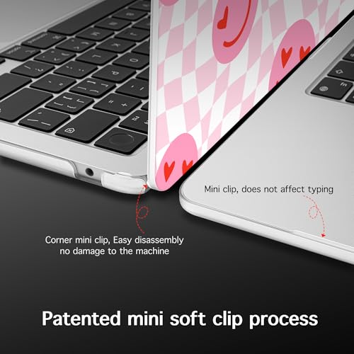 for 2026 MacBook Air 13-inch Laptop Case M5 2026 M4 2025 M3 2024 M2 2022 Release Model A3449 A3240 A3113 A2681, Hard Shell Cover for MacBook Air 13.6 inch, Pink Smile & Checkered - color: Pink Smile & Checkered