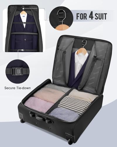 MATEIN Rolling Garment Bag with 2 Packing Cubes, Large Travel Garment Bags | Check-in Luggage, 17.3 Inch Laptop Compartment, Wrinkle Free, Wheeled Business Softside Suitcase, For Men and Women, Black - color: Black, size: Large - Checked