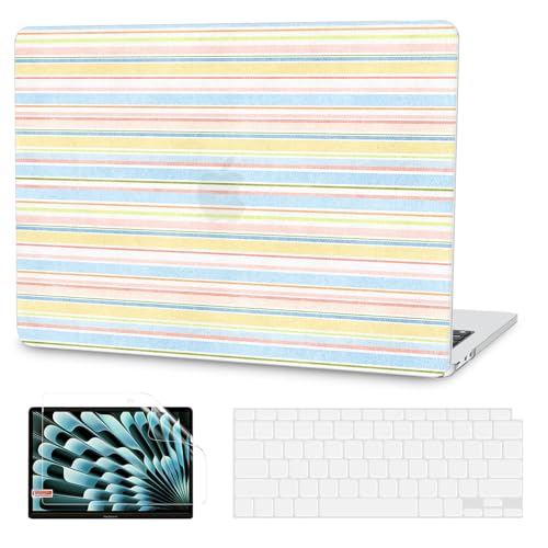 G JGOO Compatible with MacBook Air 13 inch Case 2026 2025-2022 M5 A3449 M4 A3240 M3 A3113 M2 A2681, Hard Shell for MacBook Air 13.6 inch Case + Keyboard Cover + Screen Protector, Colorful Striped - color: Colorful Striped