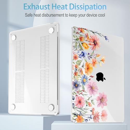 Mektron for 2026/2025/2024/2023 MacBook Air 15 INCH M5 A3448 /M4 A3241 /M3 A3114 /M2 A2941 Case, Printed Plastic Hard Shell Cover with 15.3" Liquid Retina Display Touch ID, Floral P165 - color: Floral P165