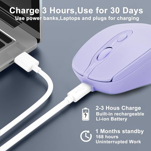 Bluetooth Mouse,Rechargeable Wireless for Laptop/iPad/MacBook Pro/Air, Silent Mouse Portable Slim for Surface Pro/PC/Lenovo/Samsung Tablet (Purple) - color: Purple