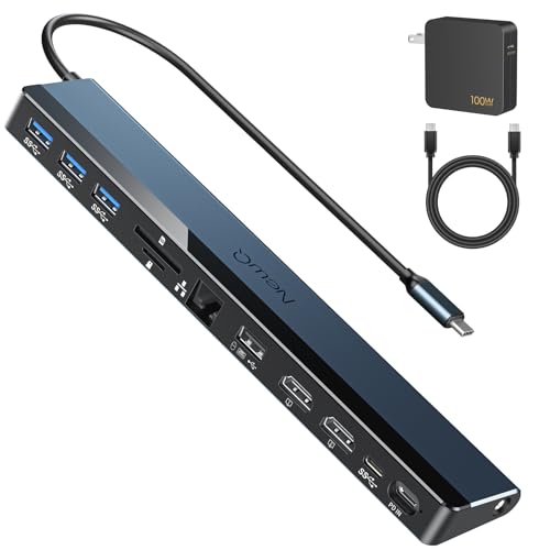 USB C Docking Station Dual Monitor with USB-C 100W Charger, 12-in-1 Laptop Dock with Dual HDMI 4K@30~60Hz, PD 100W, 5Gbps USB Ports*4, SD/TF Slot, Ethernet, Audio for MacBook/Dell/HP/Lenovo/Asus/Acer - style: with 100W Charger