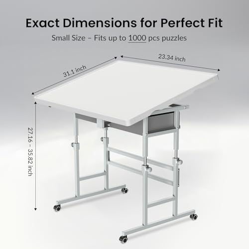 ALL4JIG 1000 Piece Light-Weight Adjustable Jigsaw Plastic Puzzle Table for Adults, 22.44"×30.20"Puzzle Board with 4 Drawers&Protective Cover,45-Degree Any-Angle Tilt for Leisure,Laptop Table for Couch - size: Small-1000pcs