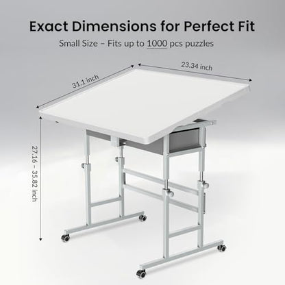 ALL4JIG 1000 Piece Light-Weight Adjustable Jigsaw Plastic Puzzle Table for Adults, 22.44"×30.20"Puzzle Board with 4 Drawers&Protective Cover,45-Degree Any-Angle Tilt for Leisure,Laptop Table for Couch - size: Small-1000pcs