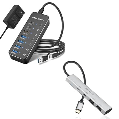 RSHTECH 7-Port Powered USB C Hub 10Gbps with 3 USB 3.2, 4 USB 3.0 Ports + 4 Ports USB A/USB C Hub 10Gbps