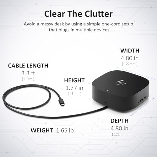 HP Docking Station for Dual Monitor Bundle - HP USB-C G5 Dock for USB-C & Thunderbolt Laptop with 120W AC Adapter + HDMI & DisplayPort Cables + USB Cable
