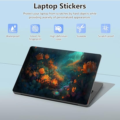 Universal Laptop Skin Sticker with 2 Wrist Pad Skins, Waterproof Scratch Resistant Vinyl Laptop Cover Decal, Cut to Fit for 11–15.6 Inch MacBook HP Dell Lenovo, Flowers Sea at Night - color: Flowers Sea at Night