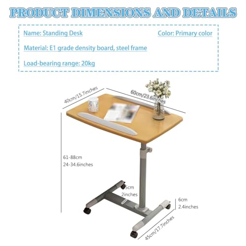 Adjustable Height Standing Desk, Living Room Mobile Sofa Side Table, Conference Room Lifting Table with Rollers, Folding and Rotating Laptop Desk