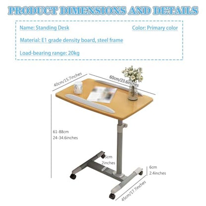 Adjustable Height Standing Desk, Living Room Mobile Sofa Side Table, Conference Room Lifting Table with Rollers, Folding and Rotating Laptop Desk